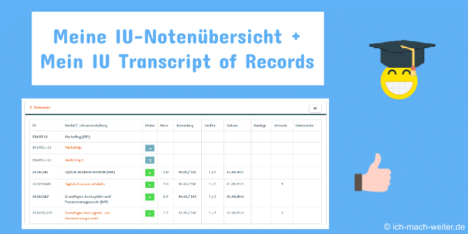 Alles zur IU Notenübersicht, dem IU Notenschlüssel und dem IU Transcript of Records